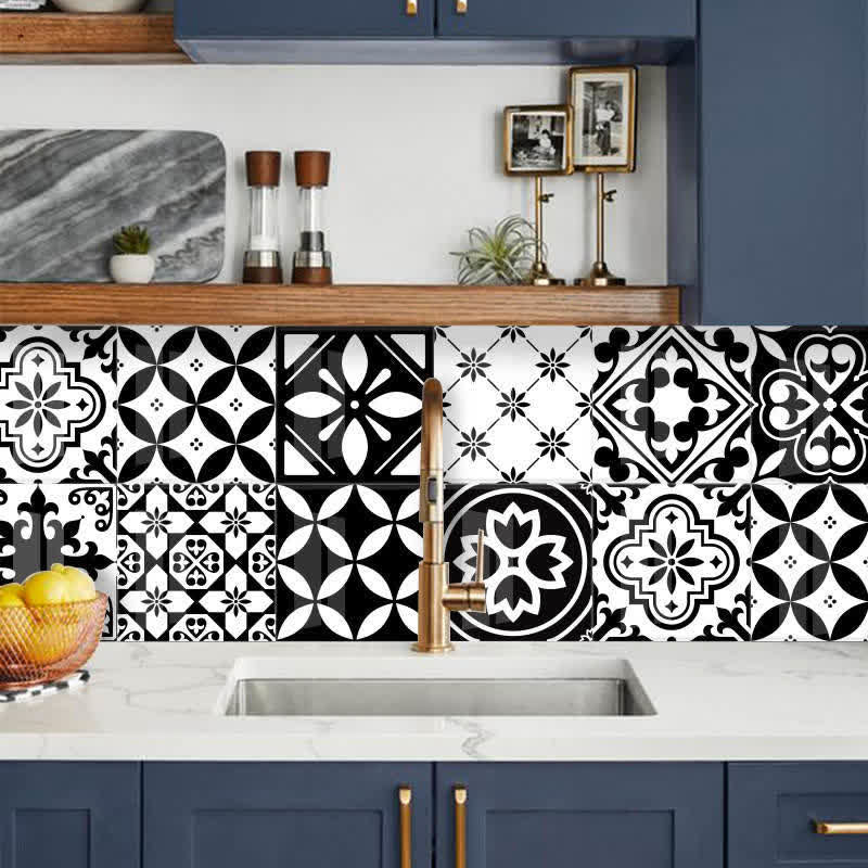 Balck Mixed Pattern Peel & Stick Wallpaper (10PCS)