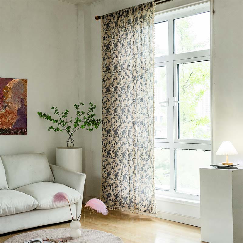 Blue Rose Tassel Light Filtering Curtain