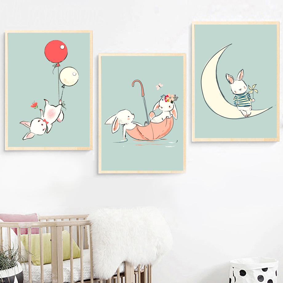 Kids Rabbit & Balloons Illustrations Gifts Wall Art Canvas Decorative Pictures Poster Print Wall Art Room Kids Decor