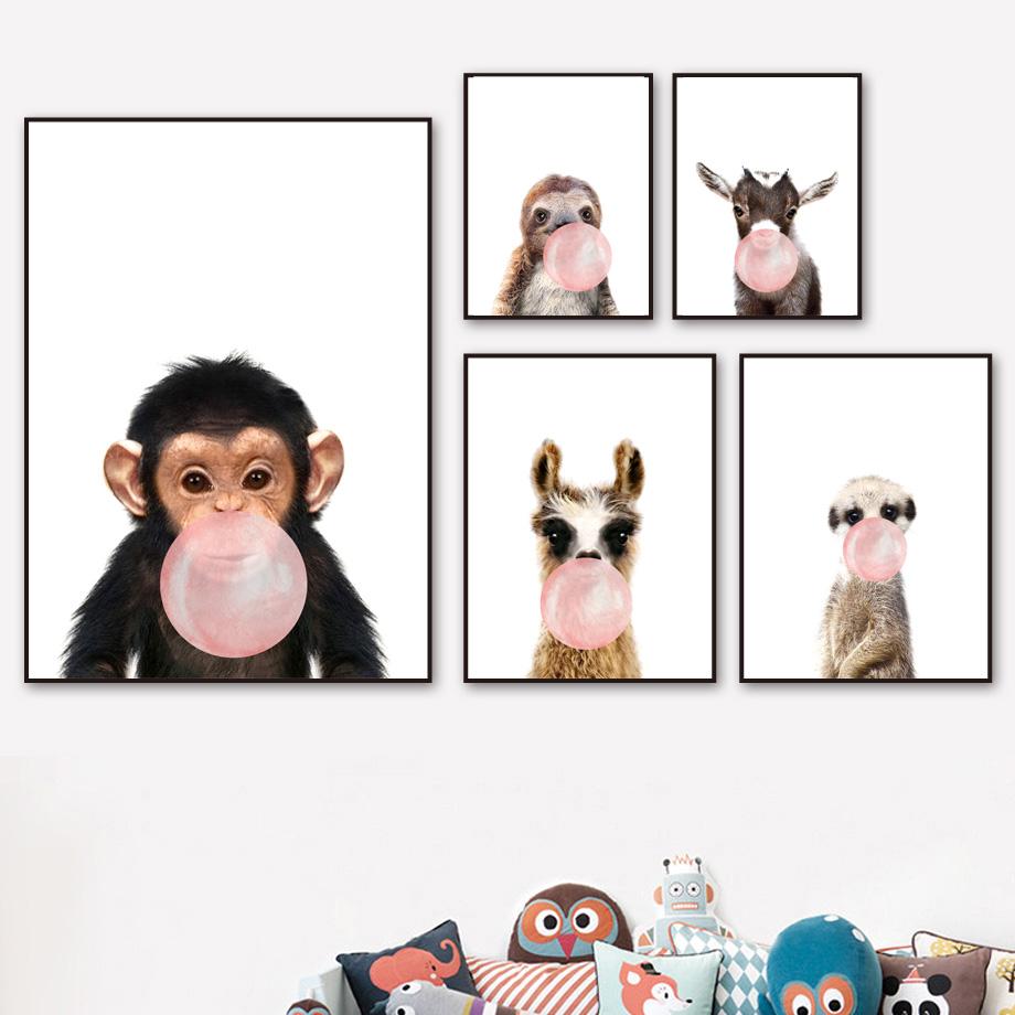 Kids Animals Bubble Gum Girls Boys Gifts Wall Art Canvas Decorative Pictures Poster Print Wall Art Room Kids Decor