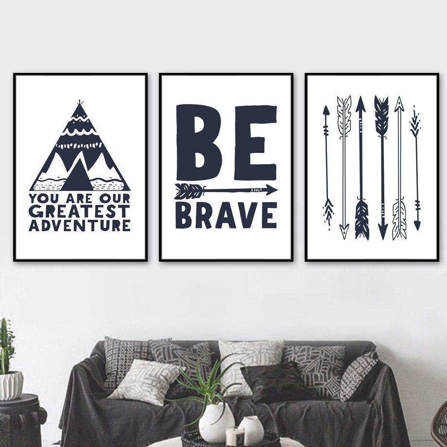 Be Brave Arrow Teepee Illustrations Gifts Wall Art Canvas Decorative Pictures Poster Print Wall Art Room Kids Decor