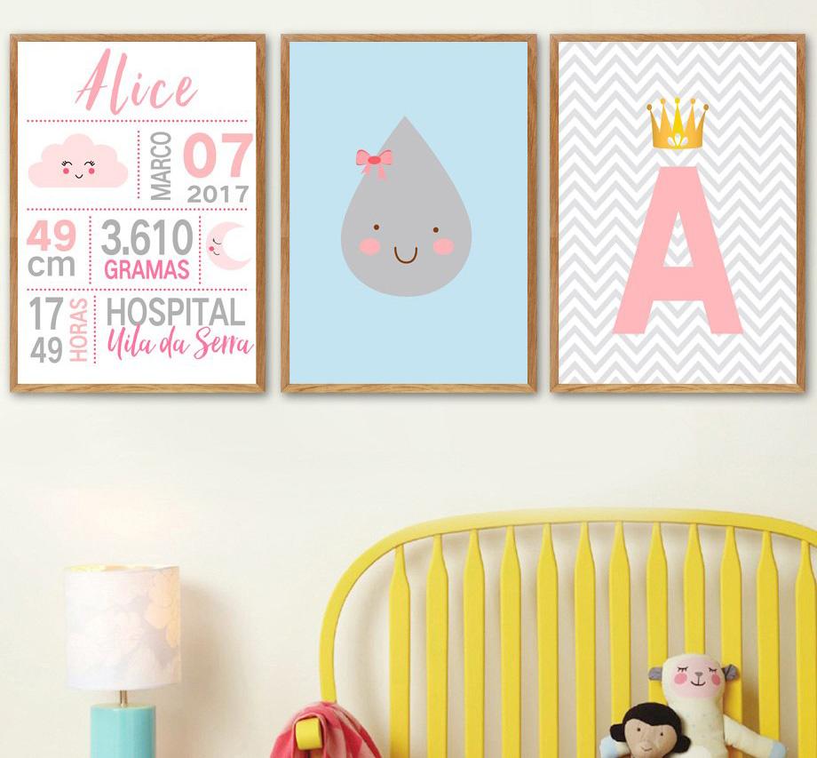 Customized Name Letters Birth Illustrations Gifts Wall Art Canvas Decorative Pictures Poster Print Wall Art Room Kids Decor