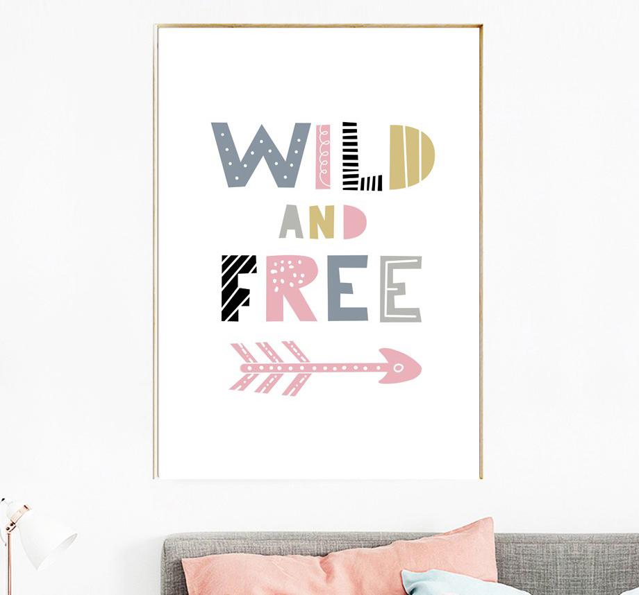 Kids Swan Little Princess Wild & Free Quote Illustration Gifts Girl Wall Art Canvas Decorative Pictures Poster Print Wall Art Room Kids Decor
