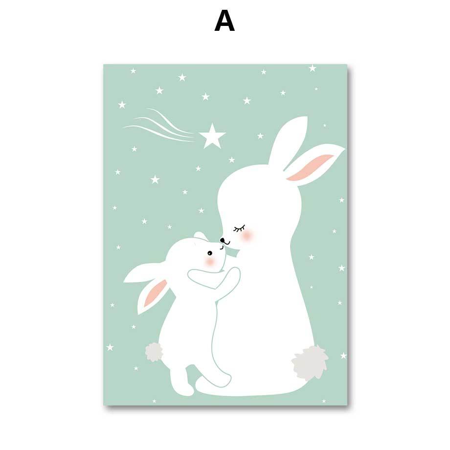 Kids Two Rabbits Illustration Gifts Girl Wall Art Canvas Decorative Pictures Poster Print Wall Art Room Kids Decor