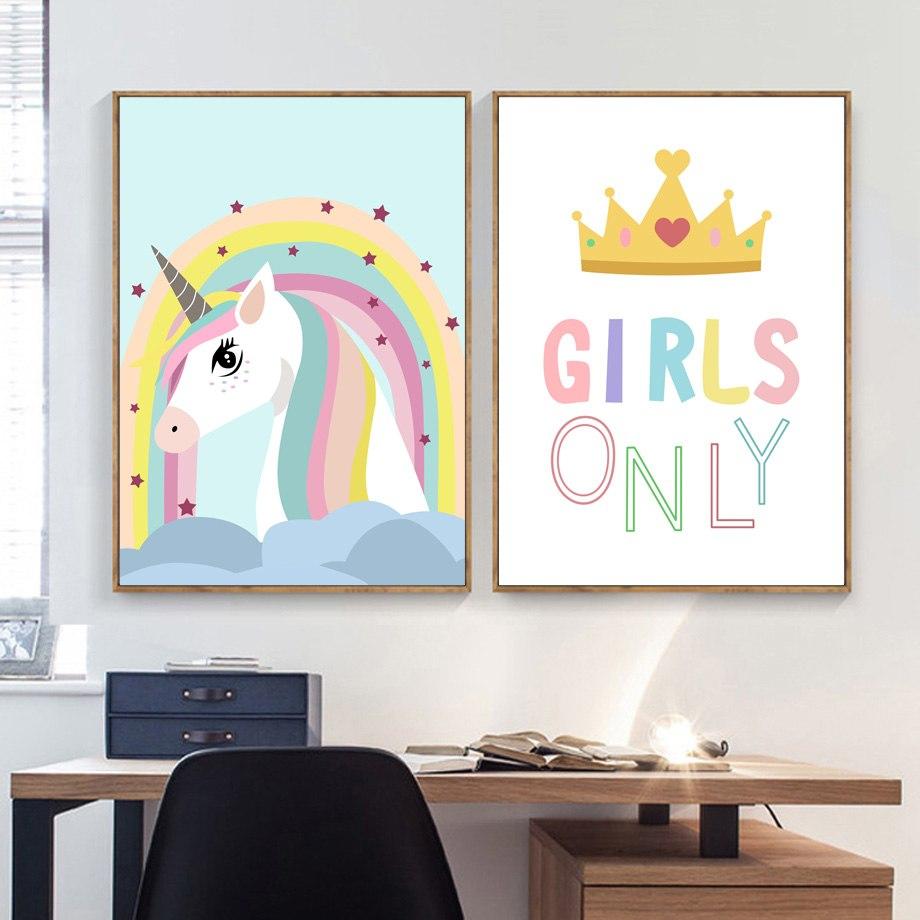 Kids Unicorn Quote Illustration Gifts Girl Wall Art Canvas Decorative Pictures Poster Print Wall Art Room Kids Decor