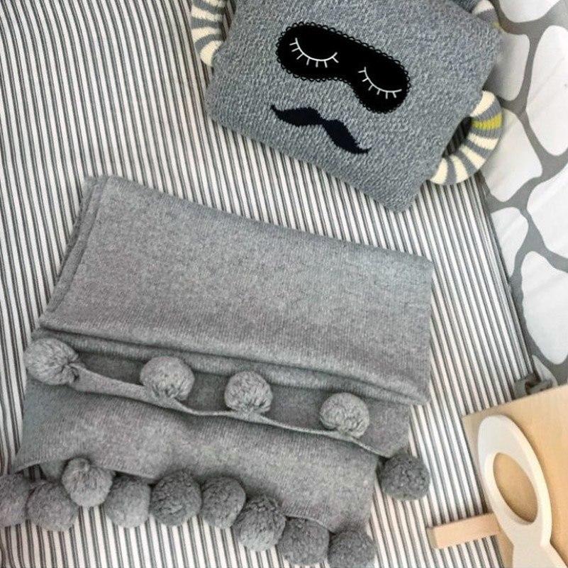 Pom Pom Grey Baby Kids Blanket Nursery Kids Decor