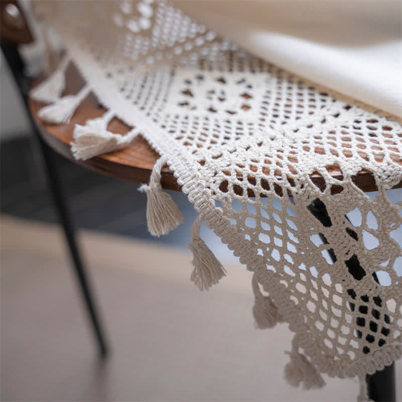 Beige Stitching Tassel Light Filtering Curtain