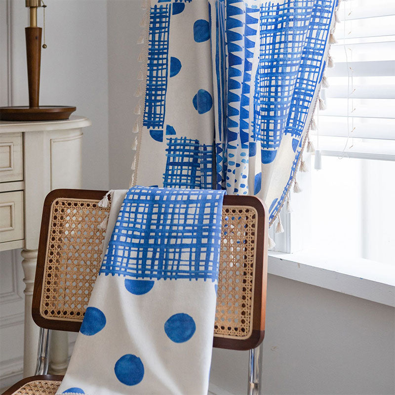 Blue White Patchwork Light Filtering Curtain