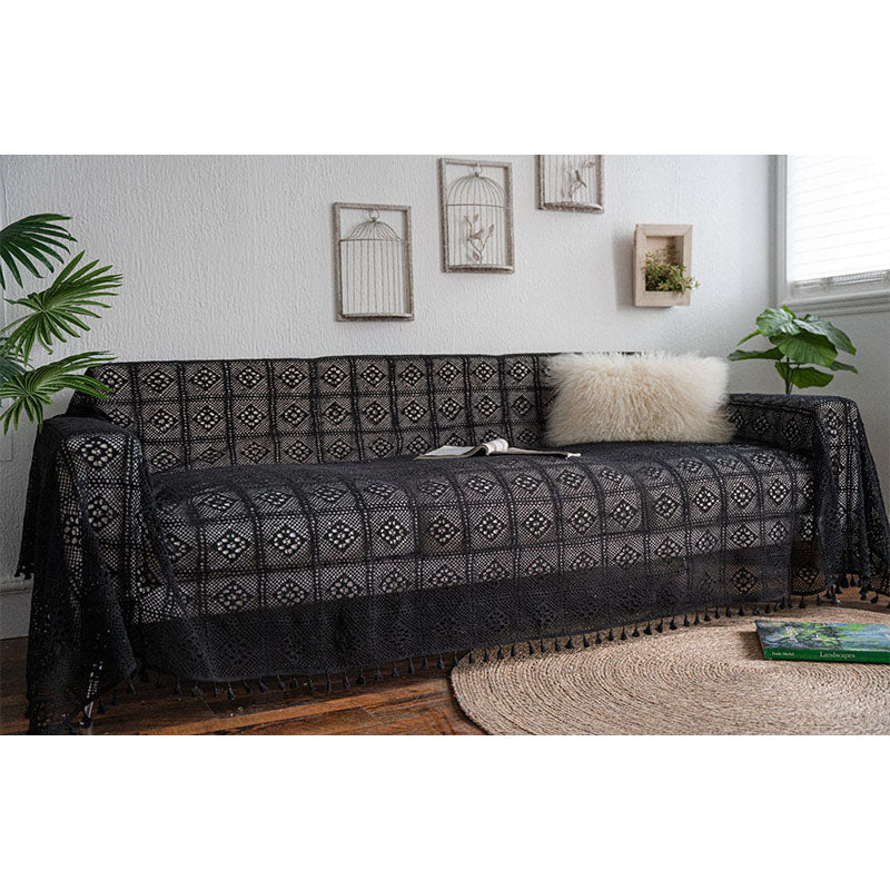 Black Hollow-Out Tassel Sofa Protector