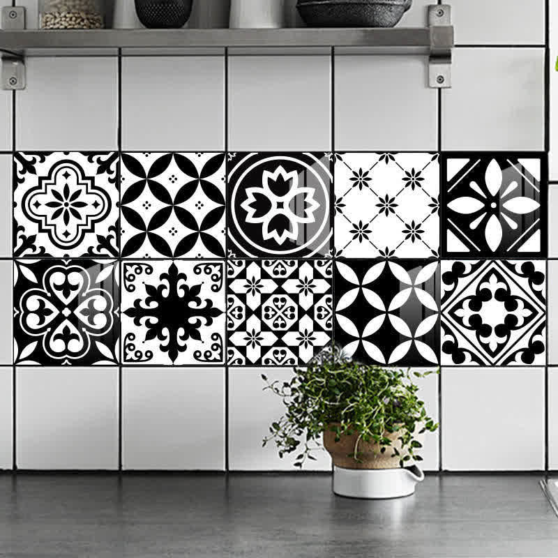 Balck Mixed Pattern Peel & Stick Wallpaper (10PCS)