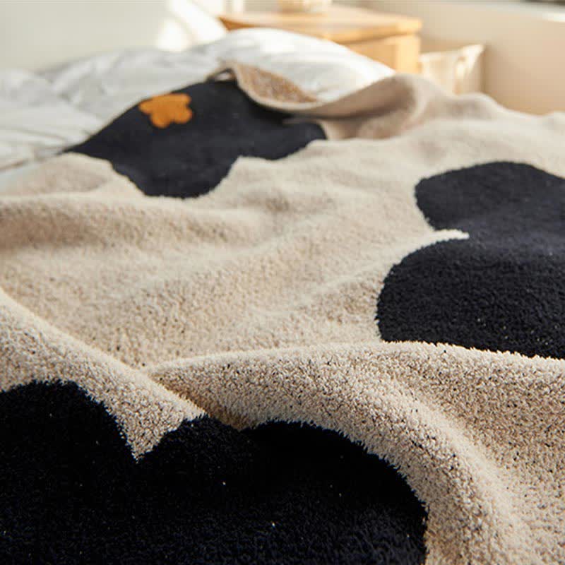 Black Flower Knitted Throw Sofa Blanket