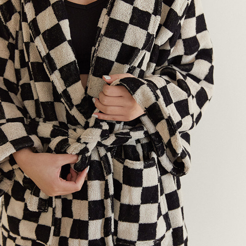 Black & White Checkerboard Cotton Bathrobe