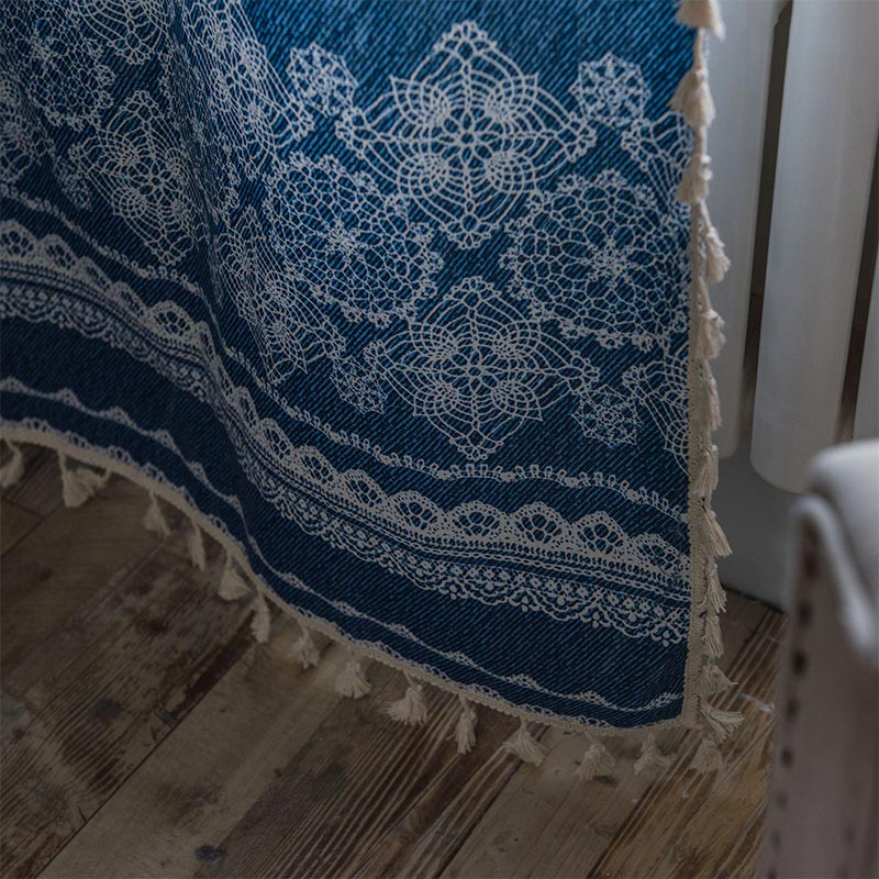 Blue Denim Texture Light Filtering Curtain