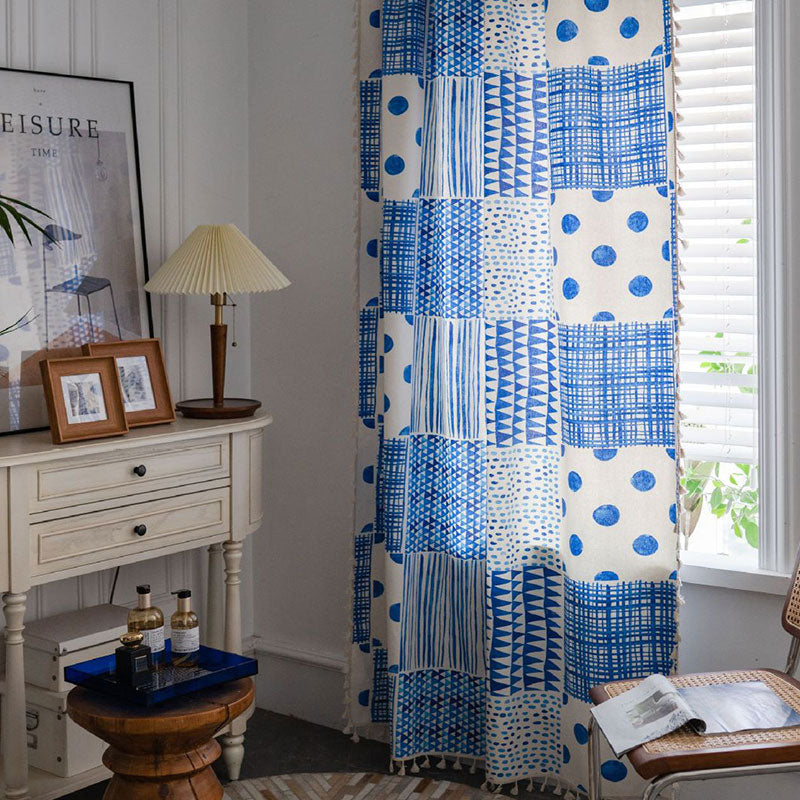 Blue White Patchwork Light Filtering Curtain