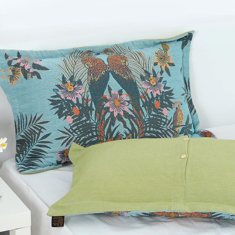 Bird Flower Cotton Gauze Button Pillowcases (2PCS)