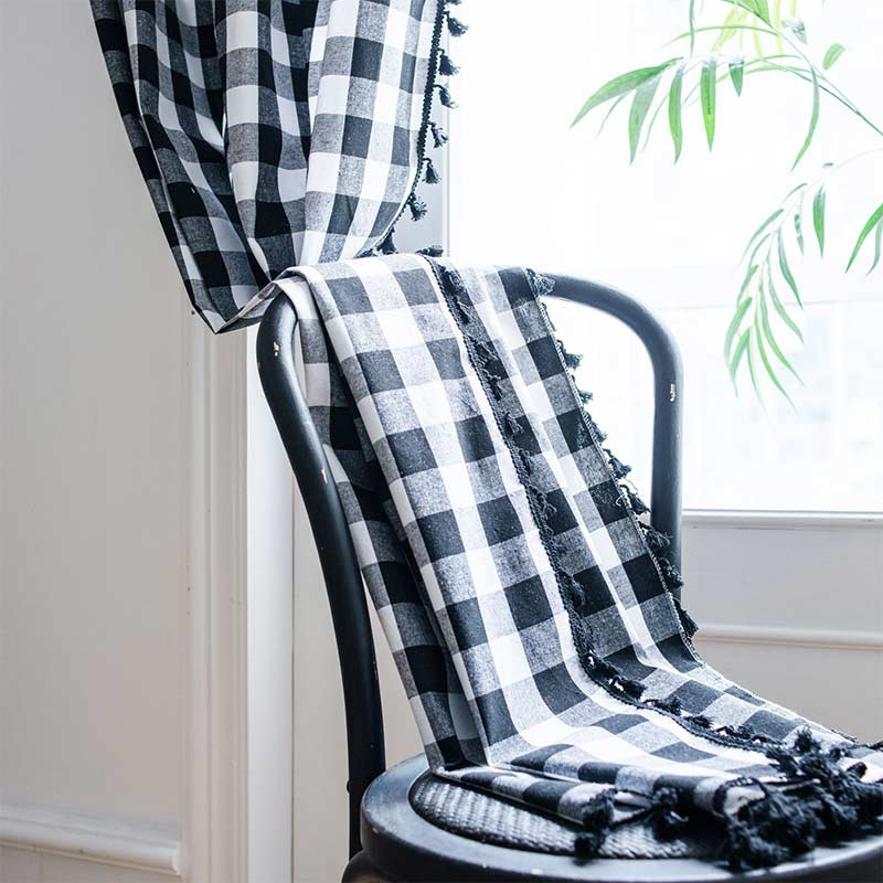 Black & White Plaid Cotton Linen Curtain