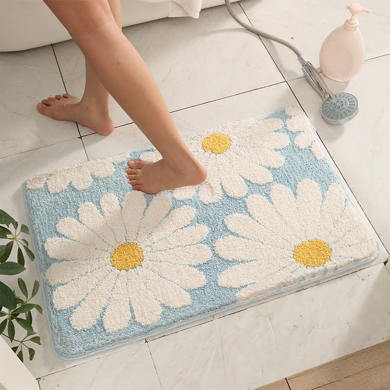 Blue Daisy Pattern Non-Slip Door Rug