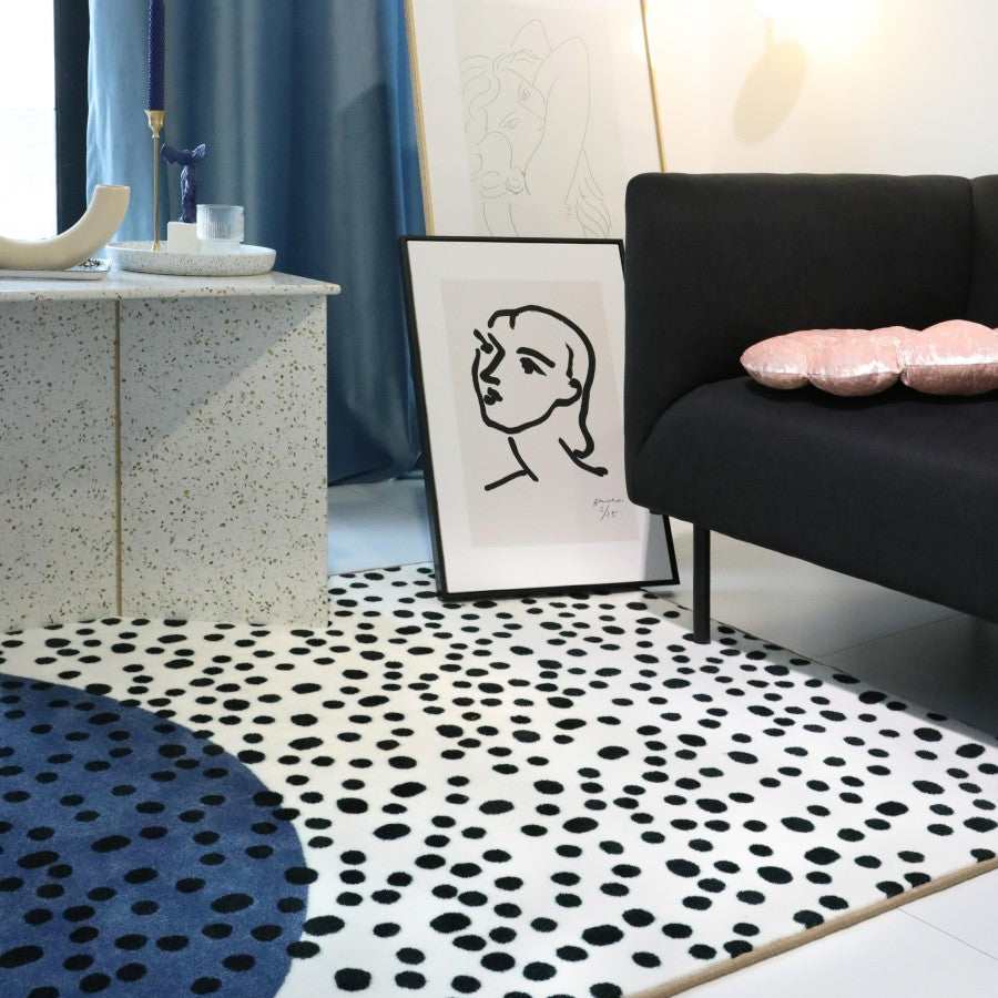 Modern Pink & Blue with Black Dots Rug | Carpet