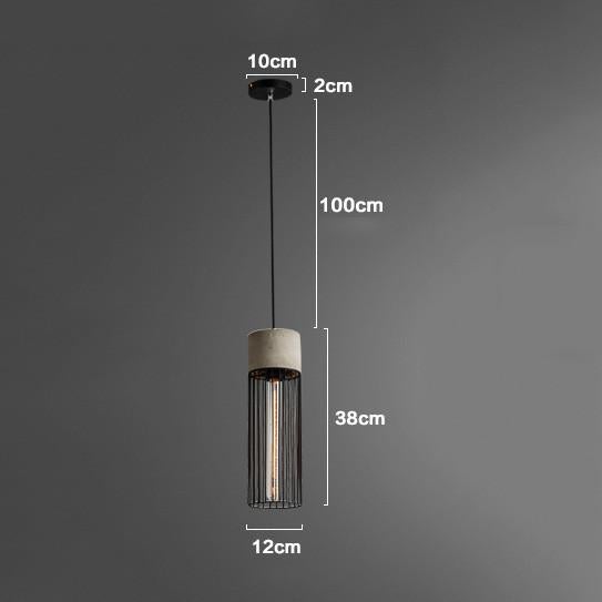 Long Pencil Concrete Cement Steel Cage Pendant Light