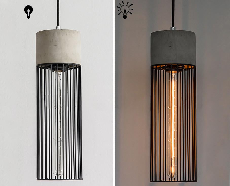 Long Pencil Concrete Cement Steel Cage Pendant Light