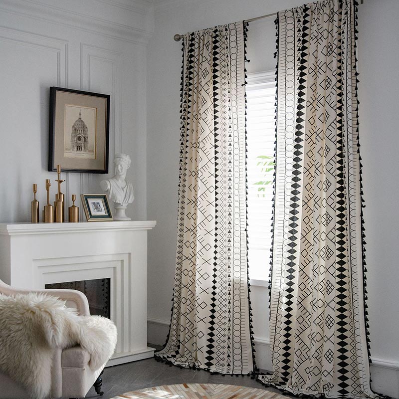 Beige Geometry Tassel Light Filtering Curtain