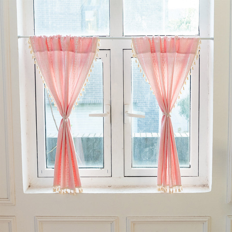 Beige Tassel Flax Tier Curtain