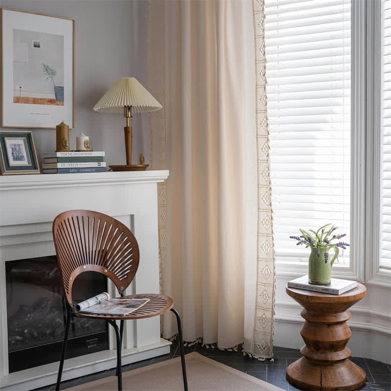 Beige Stitching Tassel Light Filtering Curtain
