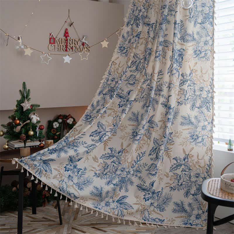 Blue Flower Pine Light Filtering Curtain