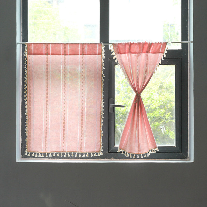 Beige Tassel Flax Tier Curtain