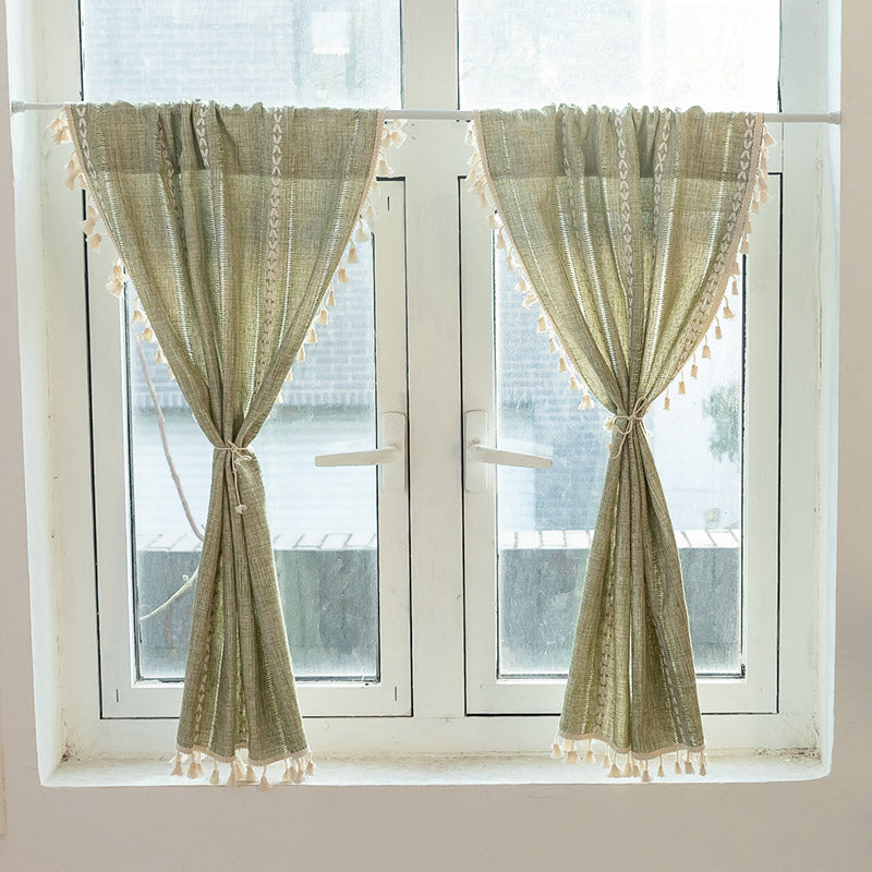 Beige Tassel Flax Tier Curtain