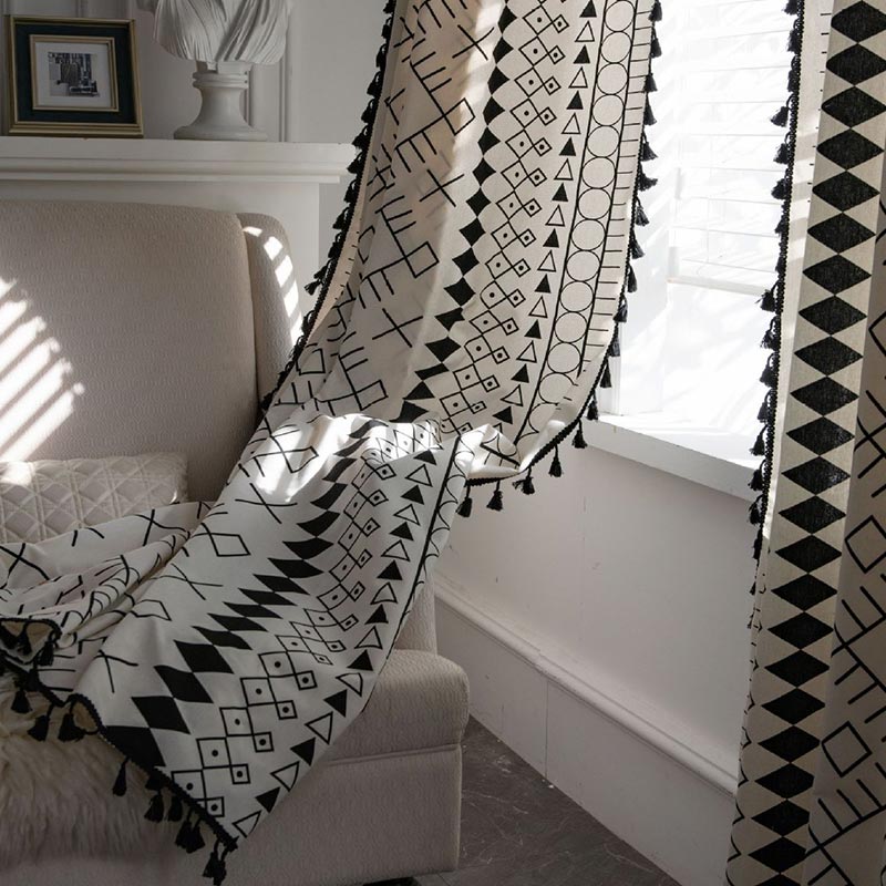 Beige Geometry Tassel Light Filtering Curtain