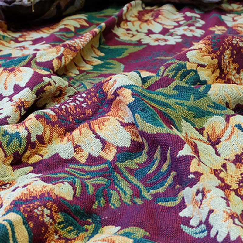 Bohemian Chrysanthemum Tassel Cotton Knit Blanket
