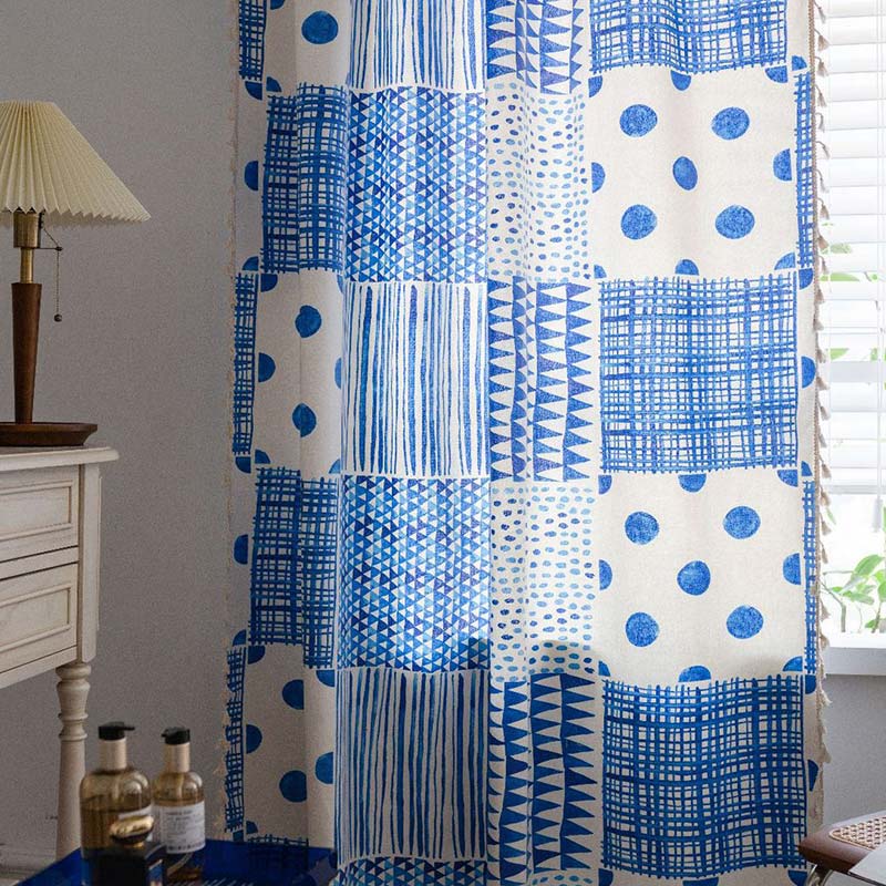 Blue White Patchwork Light Filtering Curtain