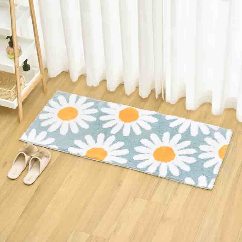 Blue Daisy Pattern Non-Slip Door Rug