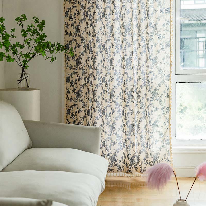 Blue Rose Tassel Light Filtering Curtain