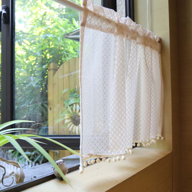Biege Hollow-Out Cabinet Curtain Short Curtain