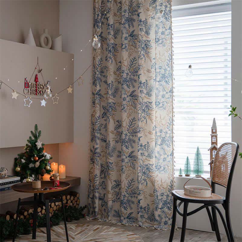 Blue Flower Pine Light Filtering Curtain