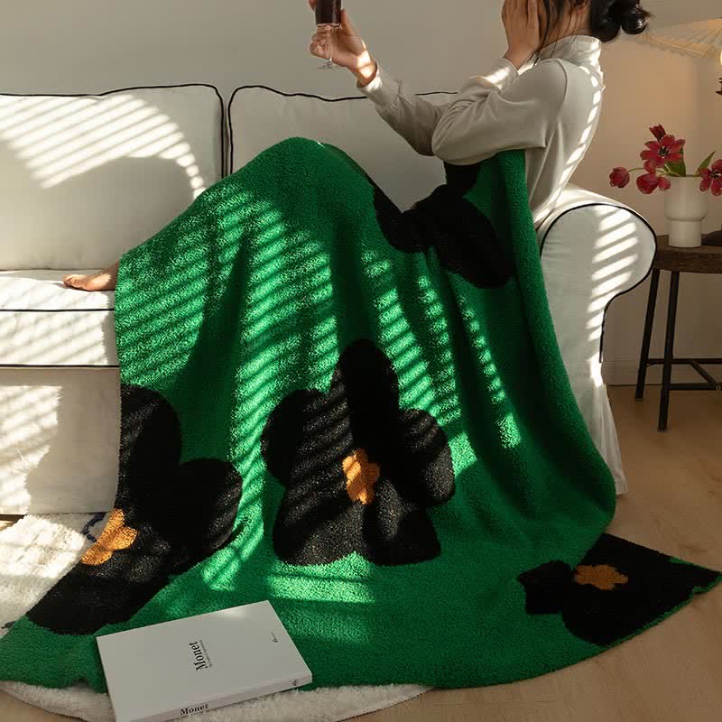 Black Flower Knitted Throw Sofa Blanket