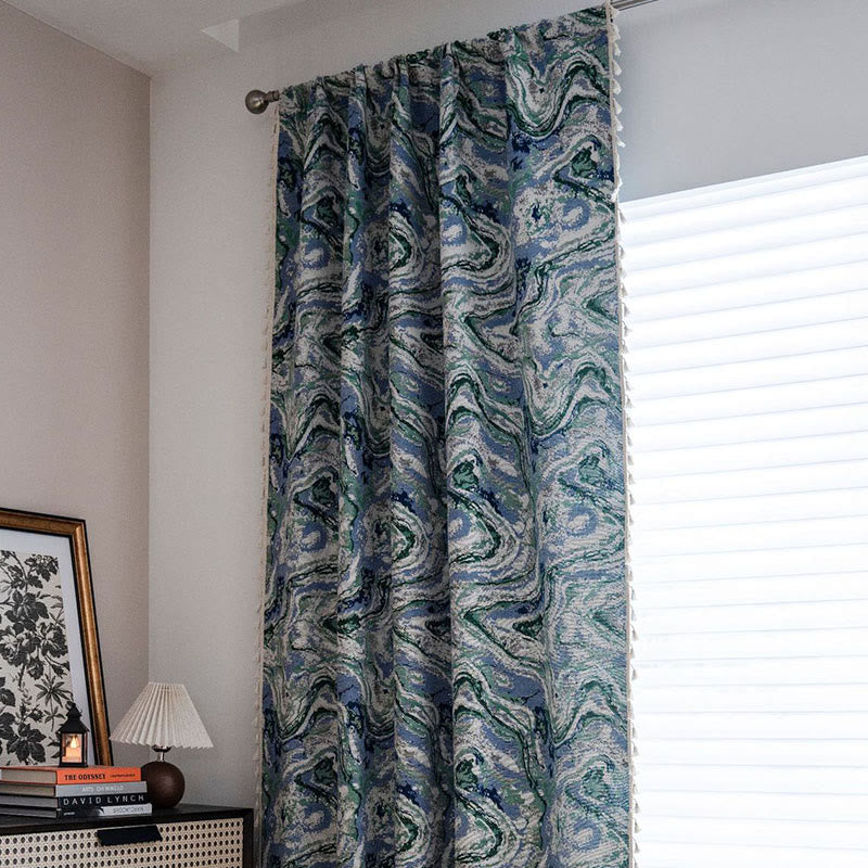 Blue Green Painting Style Light Filtering Curtain