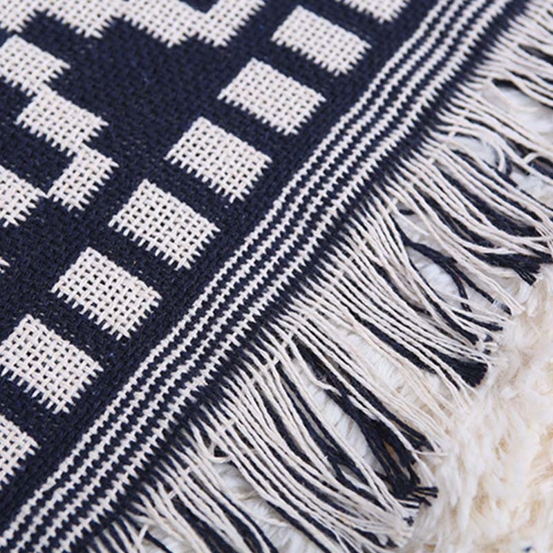 Bohemian Black & White Plaid Tassel Blanket