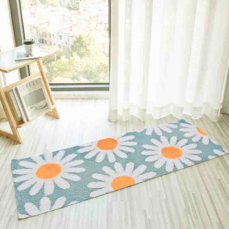 Blue Daisy Pattern Non-Slip Door Rug