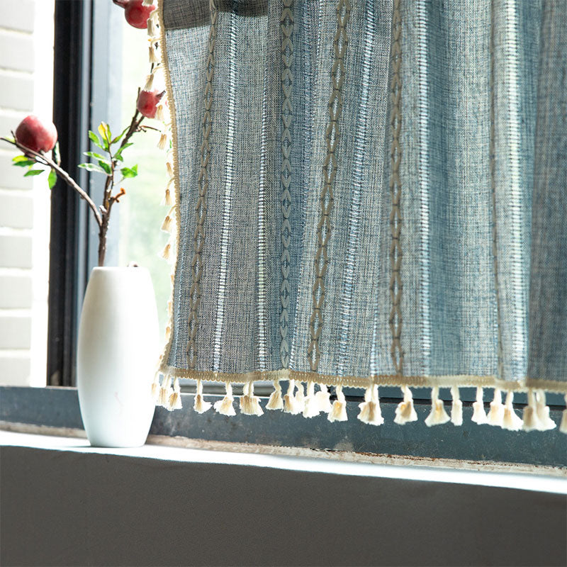 Beige Tassel Flax Tier Curtain