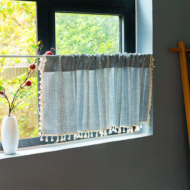 Beige Tassel Flax Tier Curtain