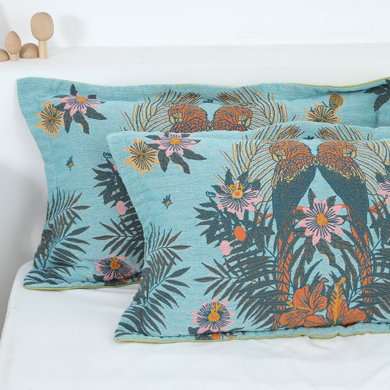 Bird Flower Cotton Gauze Button Pillowcases (2PCS)