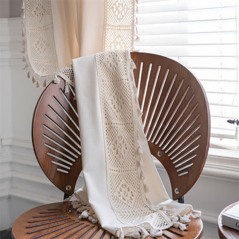 Beige Stitching Tassel Light Filtering Curtain