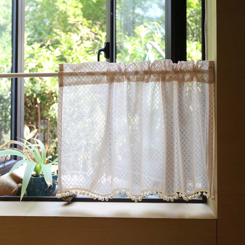 Biege Hollow-Out Cabinet Curtain Short Curtain