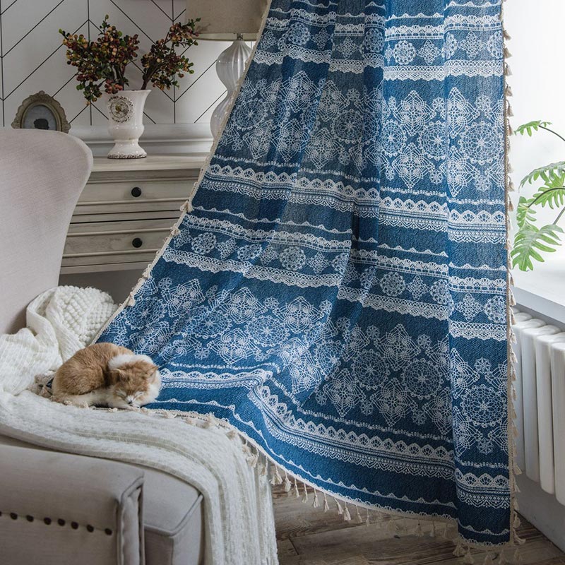 Blue Denim Texture Light Filtering Curtain