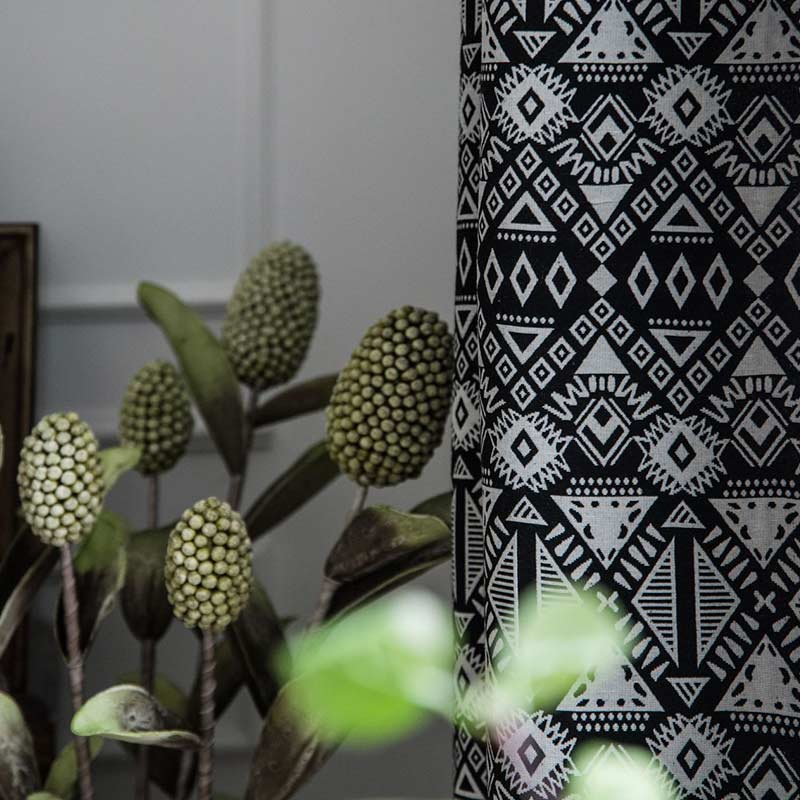 Black Geometric Curtains Semi Blackout Drapes