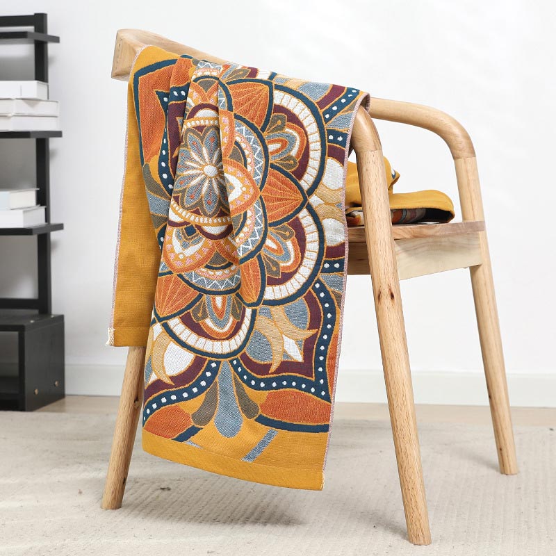 Blooming Flower Yellow Reversible Bath Towel