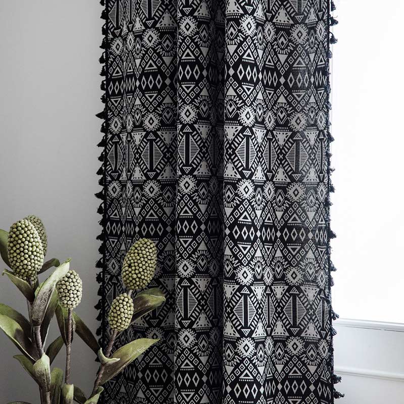 Black Geometric Curtains Semi Blackout Drapes